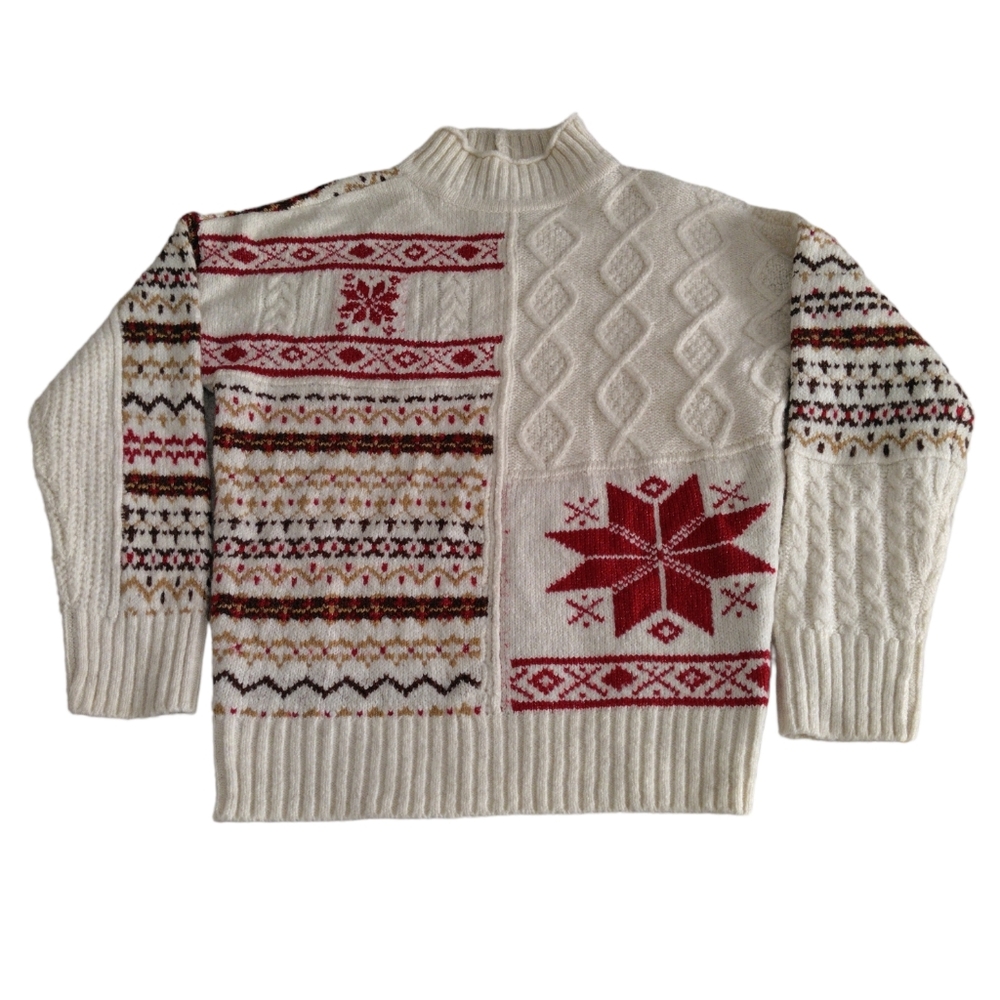 NWT American Eagle XXS Cable Knit Fair Isle Snowflake Mock Neck Sweater